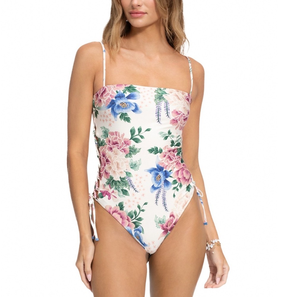 Agua Bendita Posh Ivy Lace Up Reversible One Piece Swimsuit Floral Multi Small